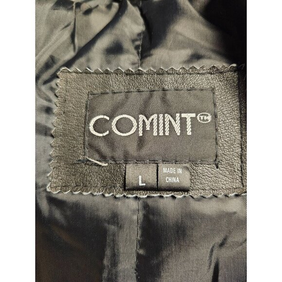 Vintage Comint Black Heavyweight Polyfill Hooded Leather Coat Drawstring Waist L - Picture 5 of 8